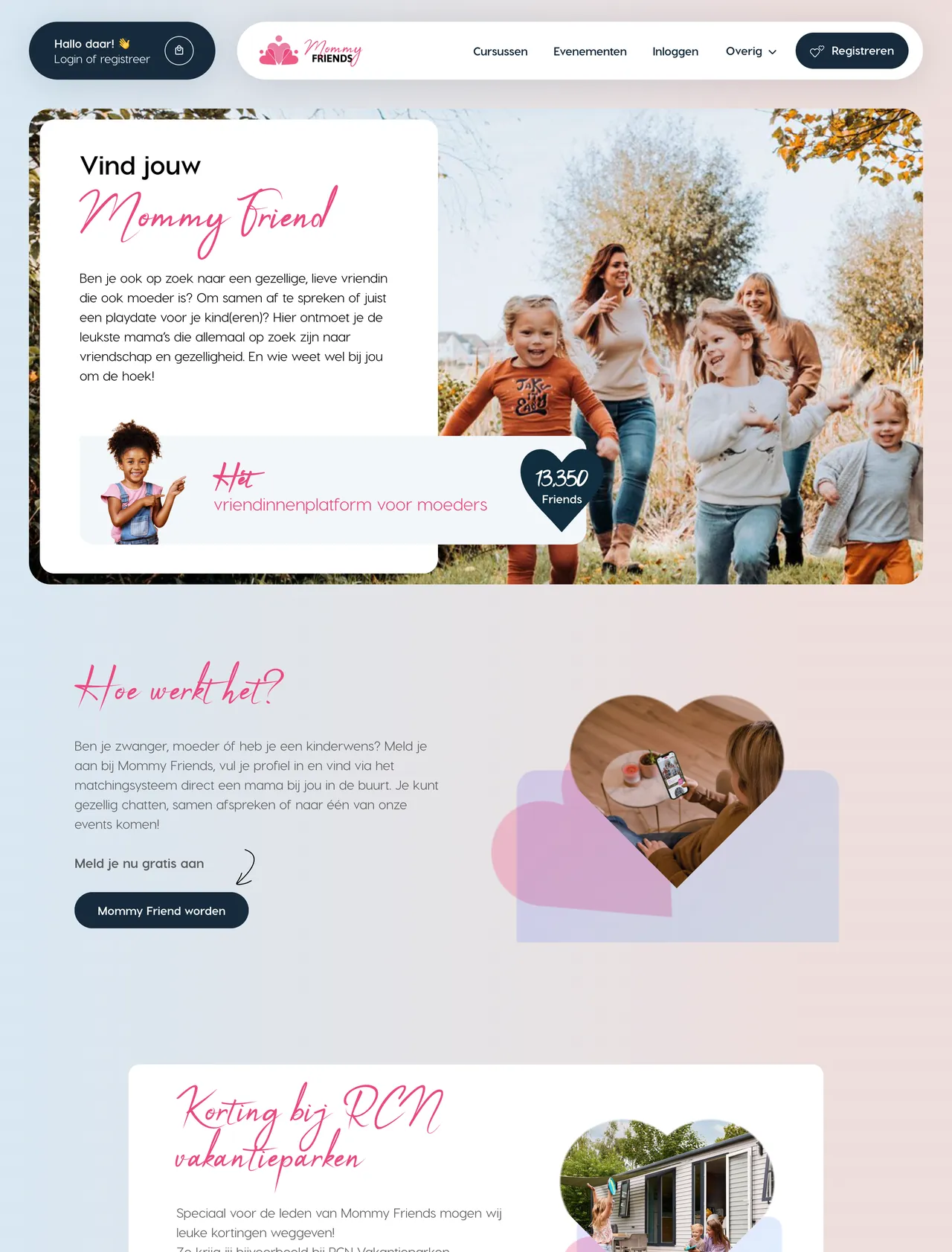 De homepage van mommyfriends.nl, van boven tot onder
