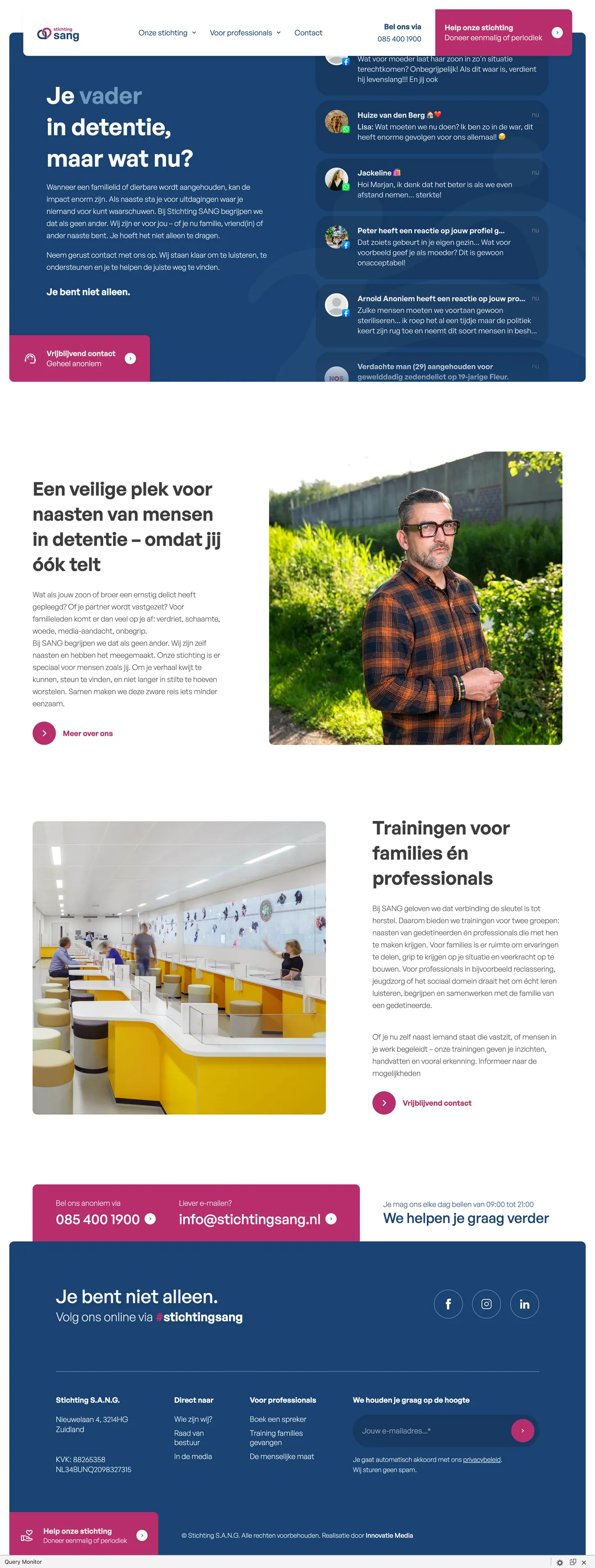 De homepage van stichtingsang.nl, van boven tot onder