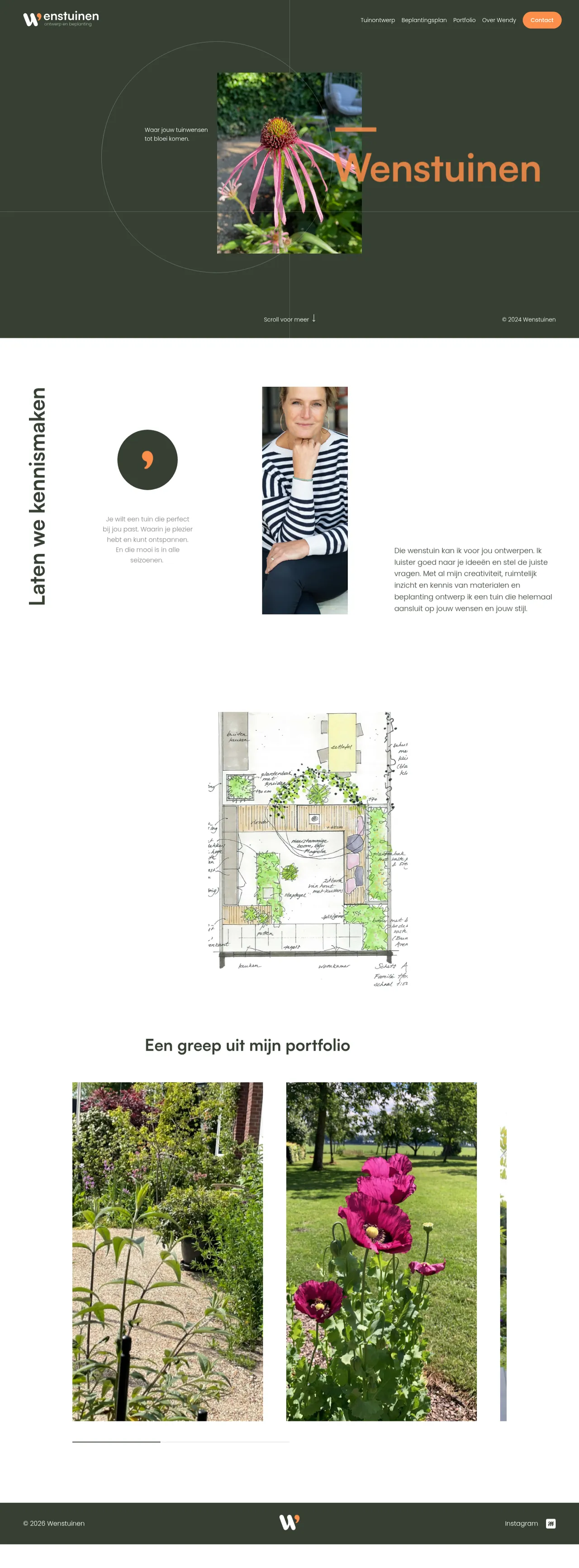 De homepage van wenstuinen.nl, van boven tot onder